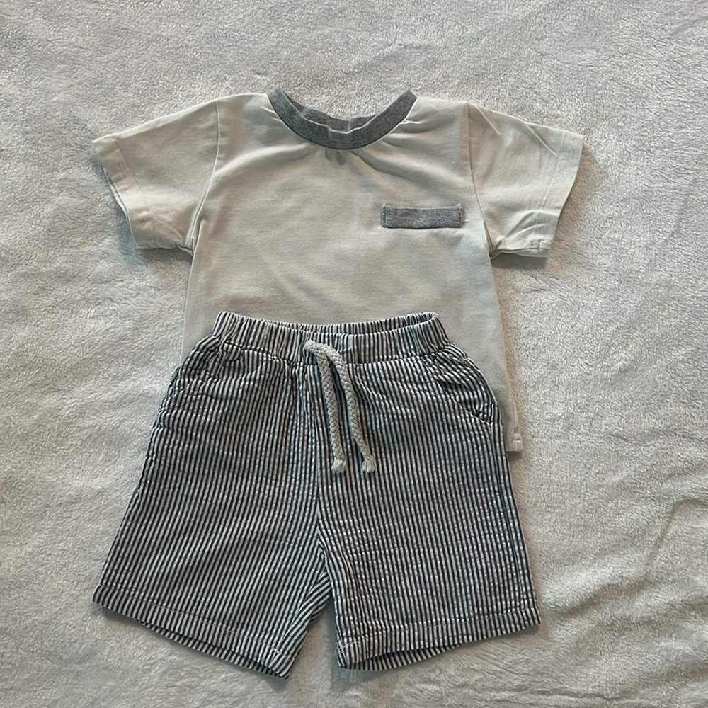 Gray and White Striped Toddler Outfit